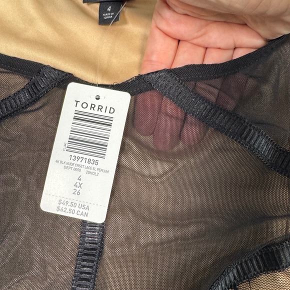 NWT Torrid 4X Black Lace Peplum Tank Top Nude Mesh Lined Black Party Holiday - Picture 5 of 11